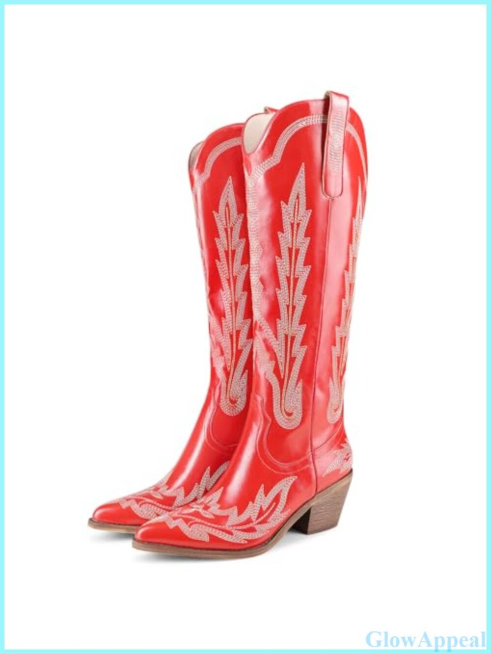 Women's Western Cowboy Boots Embroidered Pointed Toe Chunky Heel Pull On Mid
